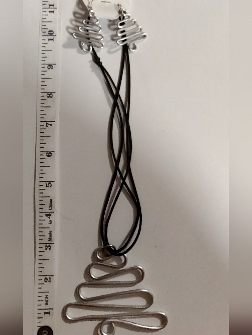 Silver Wire Swirl Pendant Necklace with Black Cord - Women's Jewelry